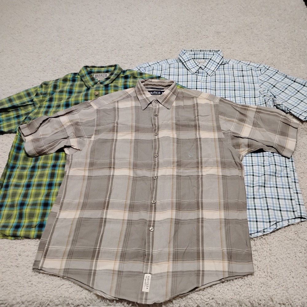 Mens Shirt Lot Of 3 Mens Medium Pocket Hiking Button Duluth Co Nautica Plaid